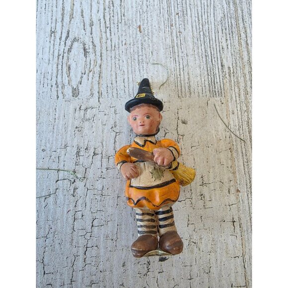 Dept 56 polliwoggs witch mini ornament Halloween shabby chic Thanksgiving broom - Picture 1 of 7